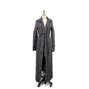 Henri Bendel Merino Wool Mohair Duster Long Sweater Womens M Grey Tie Belt